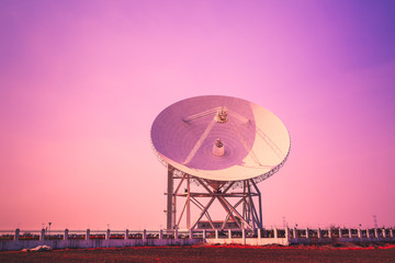 Radio telescope scene at dusk in China
