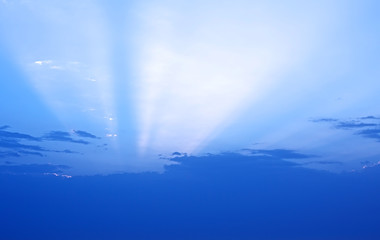 Sky with clouds and sun ray