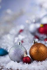 Christmas balls on shiny background
