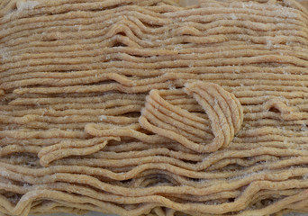 Close up of frozen ground white turkey meat