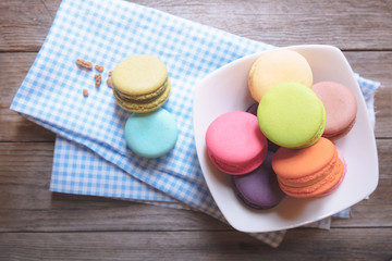 Closeup colorful macarons or macaroons