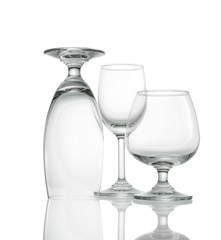 Empty wine glass closeup shot on white isolated..