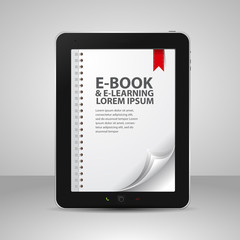 E-books and Tablet Computer with Pages and Books