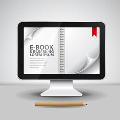 E-books and Computer with Pages and Books