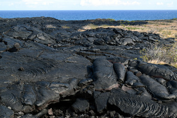 black lava landscape along the Chain of Craters Road in Hawaii Volcanoes National Park