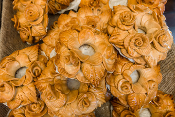 Fresh buns in the shape of a flower.