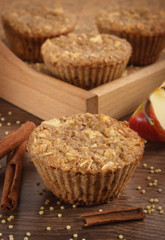Fresh muffins with millet groats, cinnamon and apple baked with wholemeal flour, delicious healthy dessert