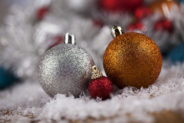 Christmas balls on shiny background