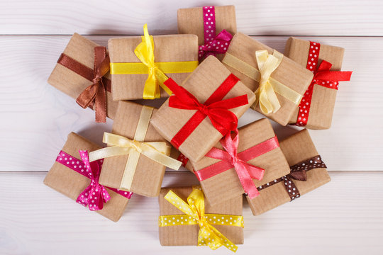 Wrapped gifts with colorful ribbons for Christmas or other celebration