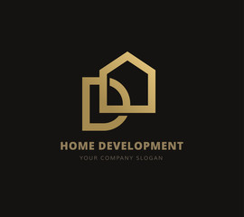Fototapeta premium Home development logo, D logo, house logo real estate logo