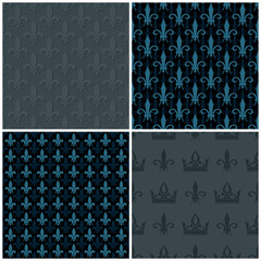 Vector crowns and fleur de lis seamless patterns set © MicroOne
