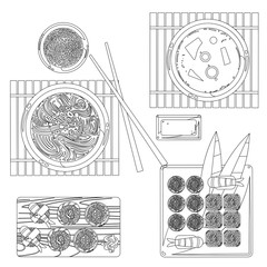Japanese food vector contour drawing in black and white
