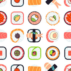 Japanese food sushi vector seamless pattern