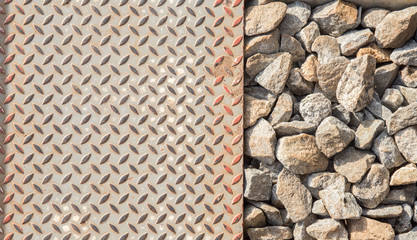 metal sheet and rock Railway Tracks , stone background texture