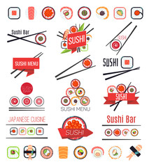 Japanese sushi bar or restaurant menu vector set