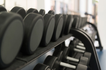 Obraz na płótnie Canvas Rows Of Dumbbells In The Gym