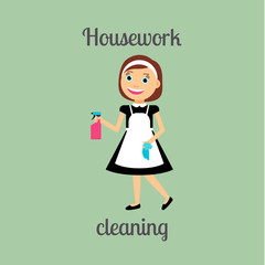 Housekeeper woman make housework. Cleaning around the house vector illustration