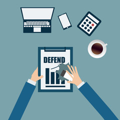 Hand erasing chart in check sheet after meeting on work table background,flat vector design.