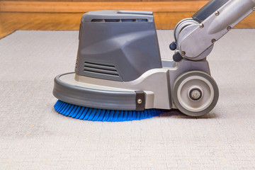 Carpets chemical cleaning with professionally disk machine. Early spring cleaning or regular clean up.