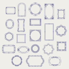 Hand drawn vintage frame vector set. Ball pen imitation