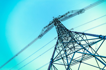 High voltage power tower beautiful scenery at dusk