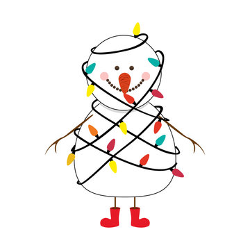 happy snowman with christmas lights cartoon icon image vector illustration design 