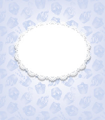 Blue retro background with cupcakes and doily. Vector illustration