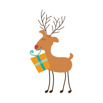 rudolph reindeer holding gift christmas icon image vector illustration 