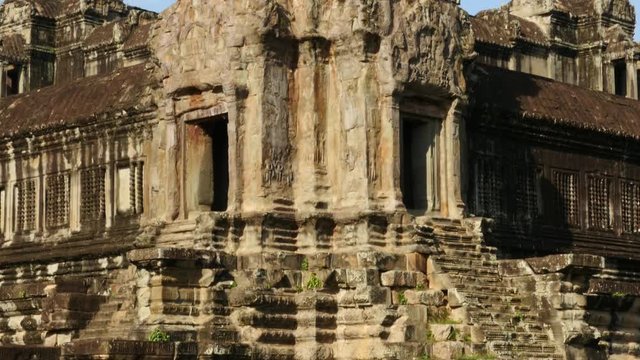 Pan Up - Temple Ruins Angkor Wat Temple