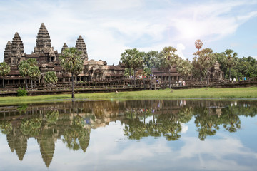 Fototapeta na wymiar Famous View Point of Angkor Wat Temple, Cambodia