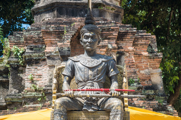 King Mangrai monument the 1st King of Lanna located on Wat Ngam Muang temple a small hill in Chiangrai province of Thailand.