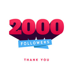 Vector thanks design template for network friends and followers. Thank you 2000  card. Image  Social Networks. Web user celebrates a large number of subscribers or 