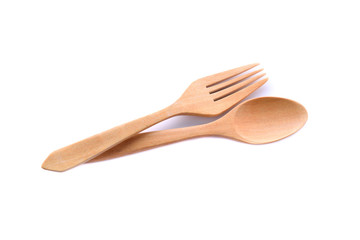 Wooden spoon and fork. Clipping path