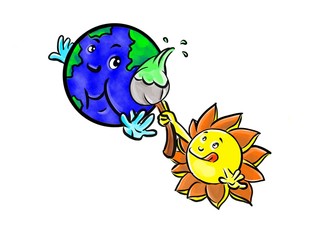 Sun Painting Earth Cartoon Drawing