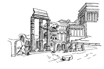 sketch of Foro Romano. Rome. Italy.