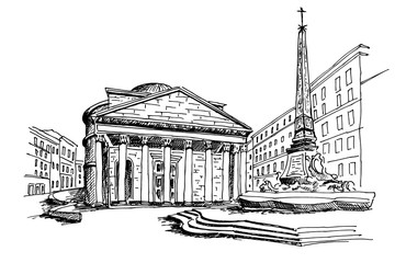 sketch of Pantheon. Rome. Italy.