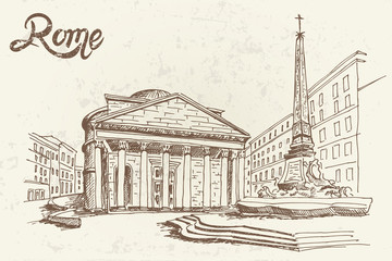Fototapeta premium sketch of Pantheon. Rome. Italy. Retro style.