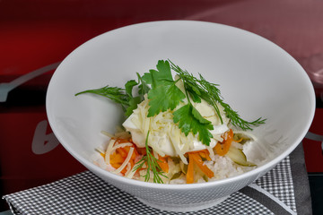 salad with rice, cheese and bell pepper