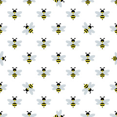 Seamless pattern with flying bees on a white background