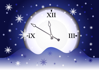 Fototapeta na wymiar Новогодние часы, показывающие полночь