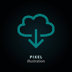 Cloud download - pixel illustration.