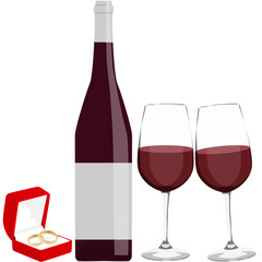 Romantic engagement dinner red wine set vector illustration