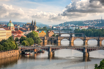 Fototapeta premium View of Vltava river with bridges in Prague