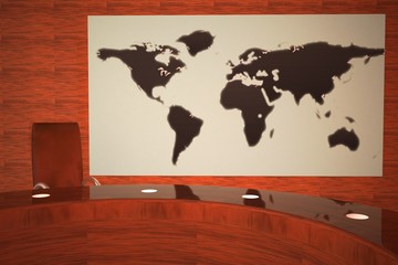 TV studio with world map