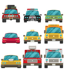 Car icon set in flat style. Front view.