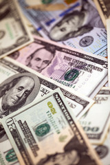 background with bright scattered banknotes..