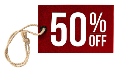 Paper labels (Tag) with different 50% discount rates isolated on white background