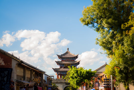 Wuhua Tower, central landmark of the Dali Old town in Yunnan Province, CHINA