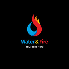 A drop of water and fire flame vector logo. Flat vector object isolated on black background.