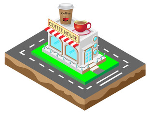 House Coffee Shop Cafe in isometric view. Vector image